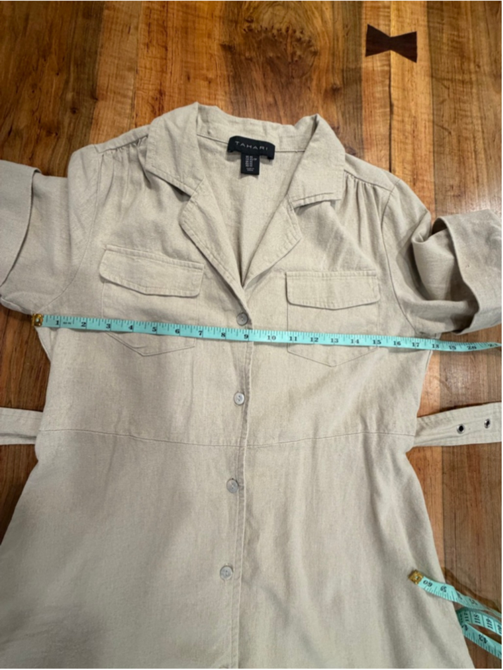 Tahari Linen Blend Belted Safari Midi Dress XS - Picture 9 of 11